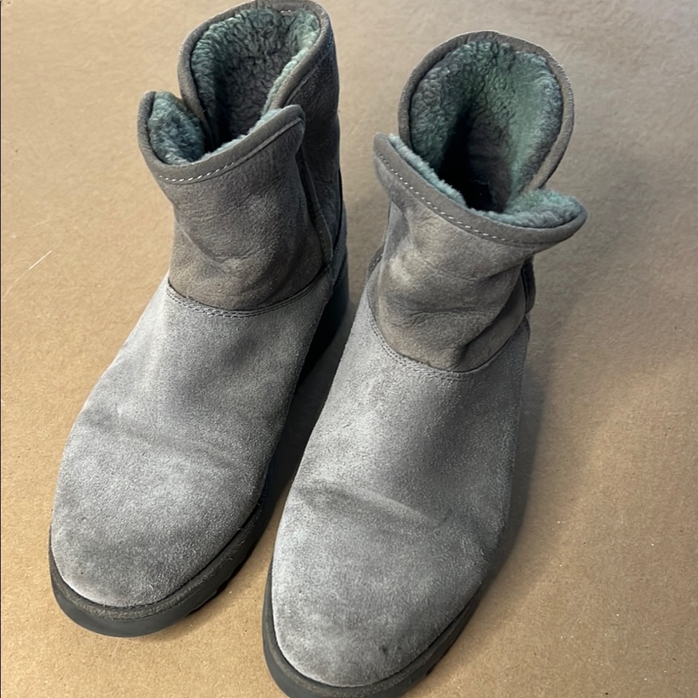 UGG Gray Suede Short Ankle Boots with Shearling Lining